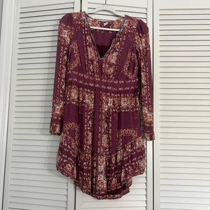 Free People Sz S Long Sleeve Boho Babydoll Dress Boho Chic Bohemian